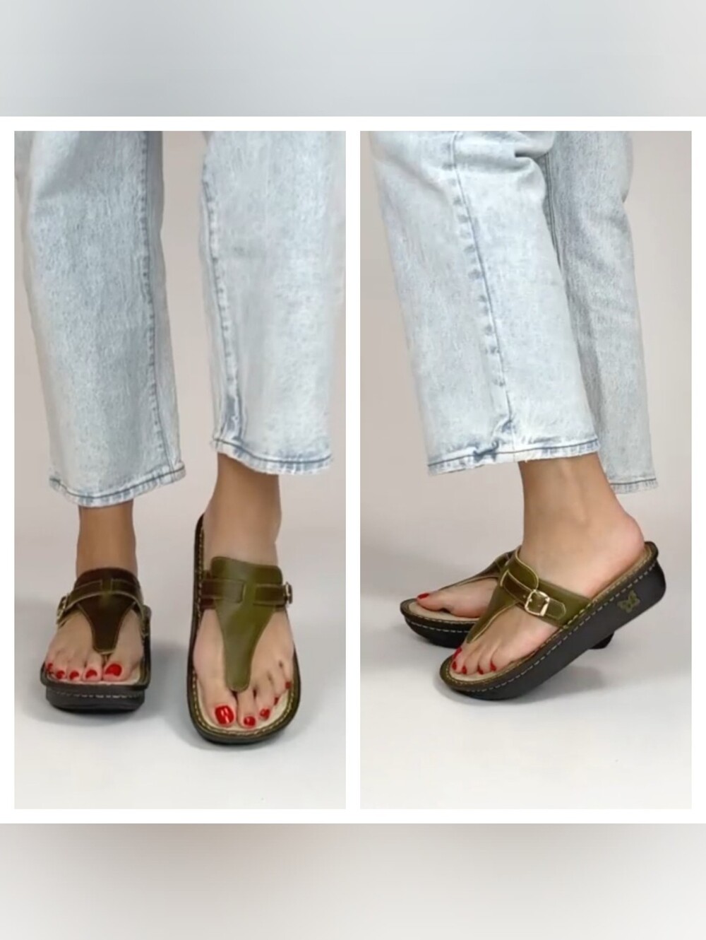 LIKE NEW Olive green leather Alegria Kennedi Thong Sandals Size 40/9.5-10